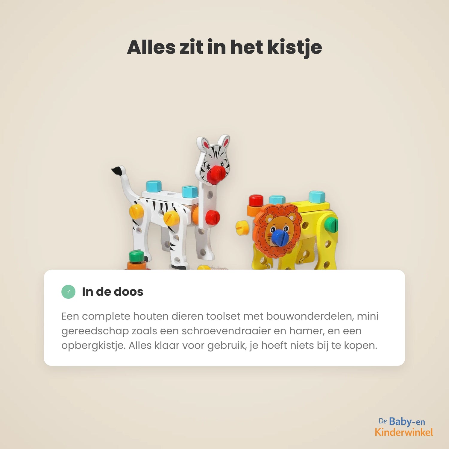 AnimalFix Houten Dieren Toolset inhoud en formaat