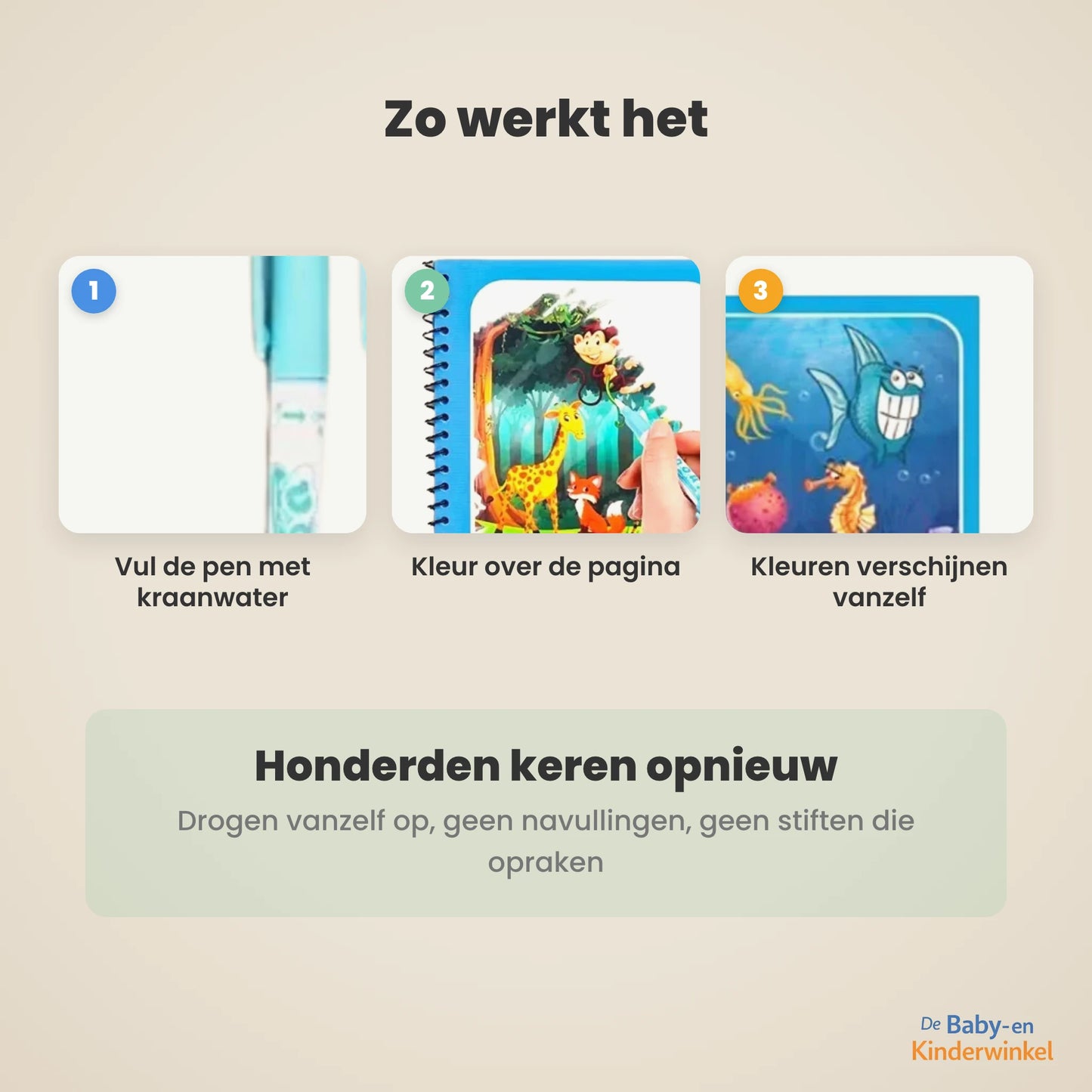 Toverwater Kleurboek: herbruikbaar waterkleurboek, kleuren met alleen water (18 maanden tot 5 jaar)