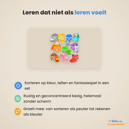 Boerderijdieren Sorteerset: spelend leren tellen en sorteren, zonder scherm (18 maanden tot 5 jaar)