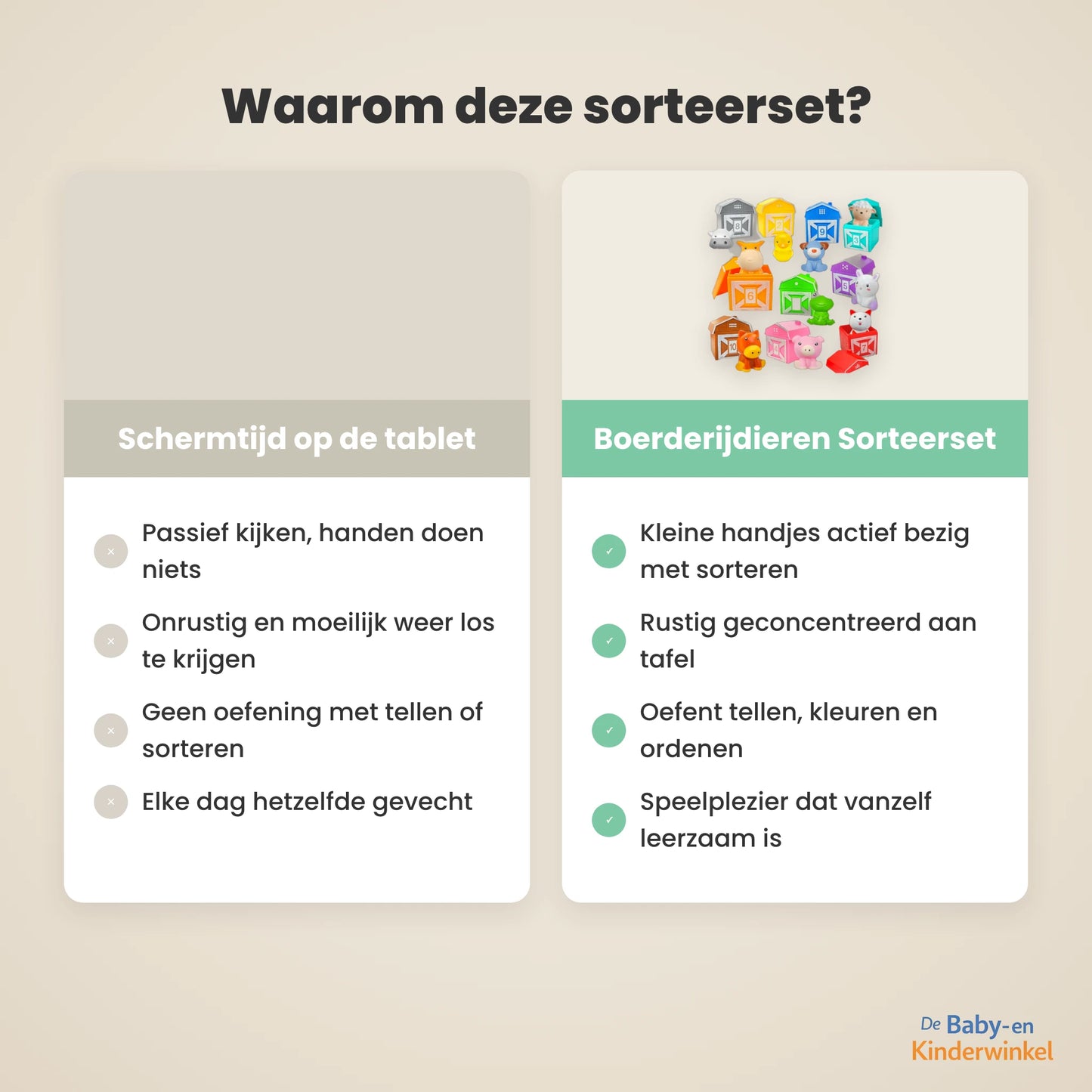 Boerderijdieren Sorteerset: spelend leren tellen en sorteren, zonder scherm (18 maanden tot 5 jaar)