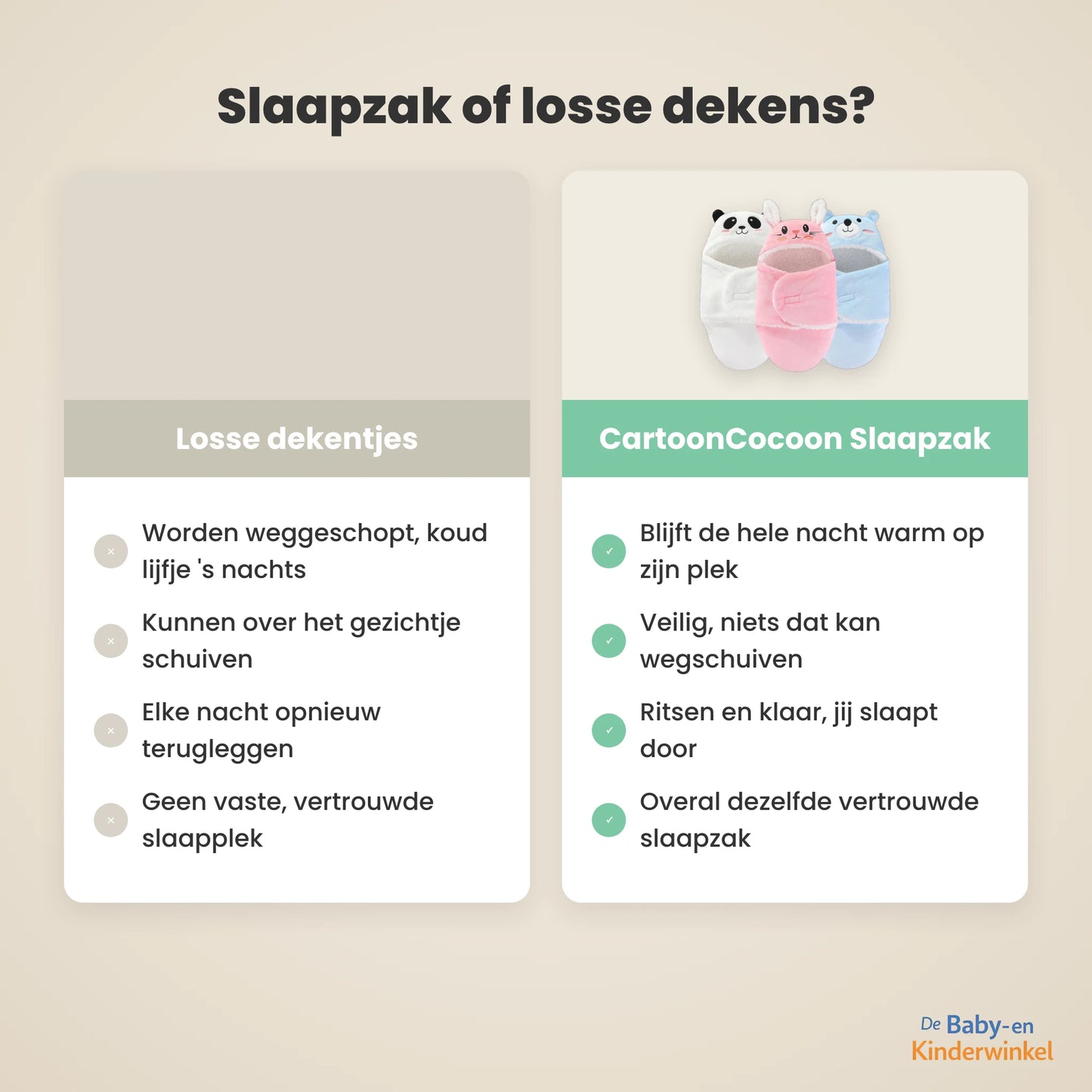 CartoonCocoon Babyslaapzak: veilig en warm slapen zonder losse dekens (0 tot 9 maanden)