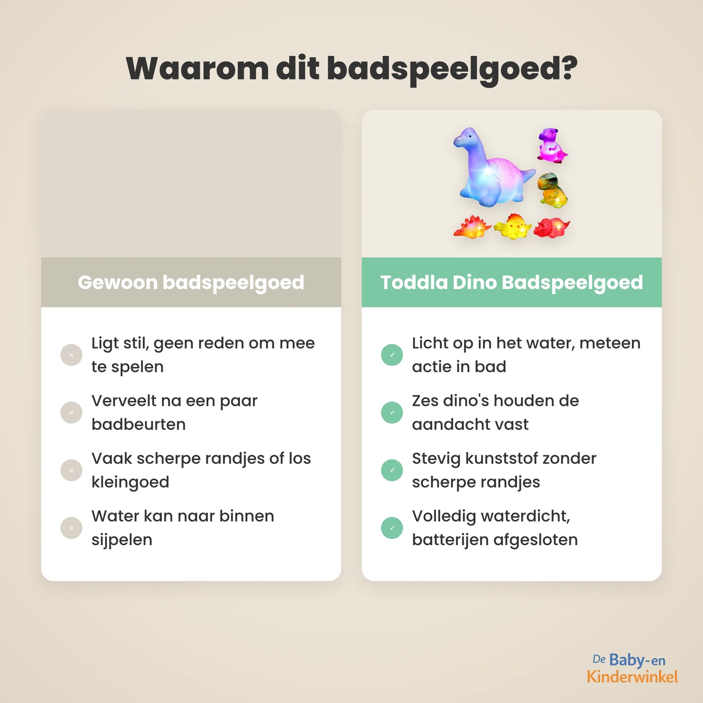 Toddla™ Dino Badspeelgoed: oplichtend bad zonder gezeur (6 stuks, vanaf 18 maanden)