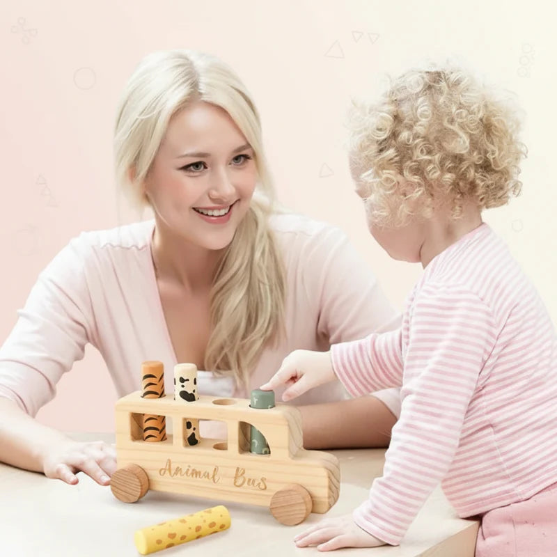 PressBus – Montessori & Leerzaam – Houten Druk Speelbus