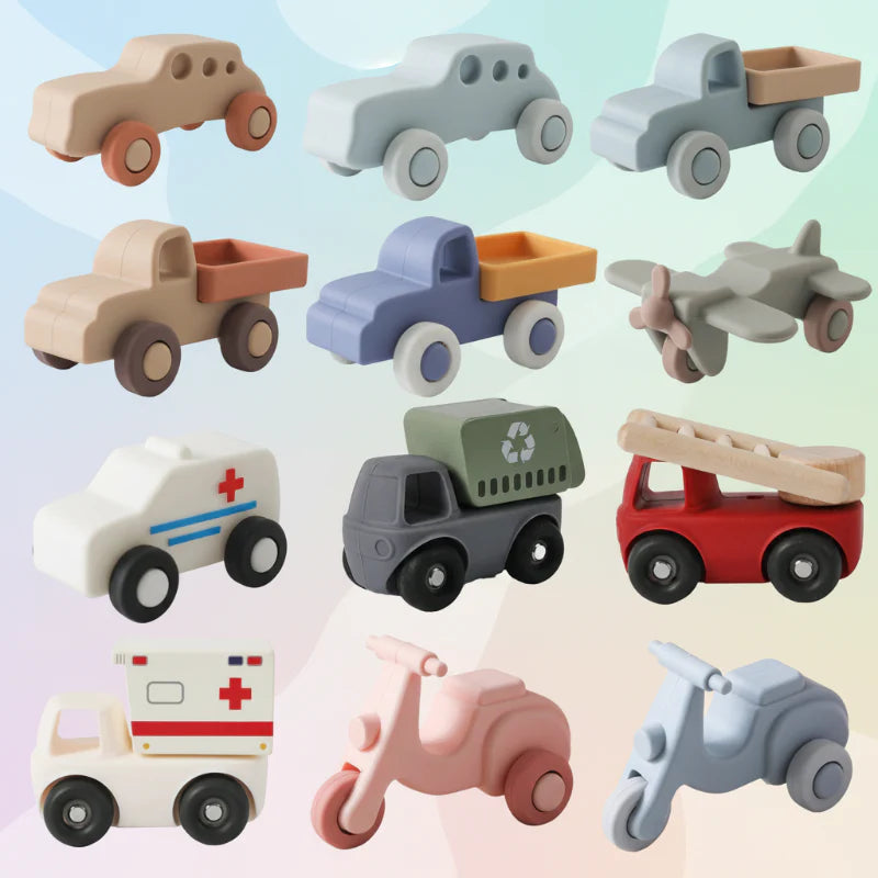 Montessori Silicone Toy Car – Veilig & Bijtvriendelijk – Siliconen Bijt Speelgoed Voertuig