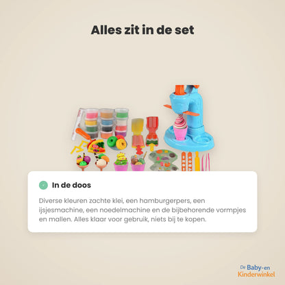 PlayDough Fun™: kleiset met hamburgerpers, ijsjes- en noedelmachine, schermvrij bezig (vanaf 3 jaar)
