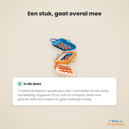Toddla Montessori Speelkubus inhoud en formaat