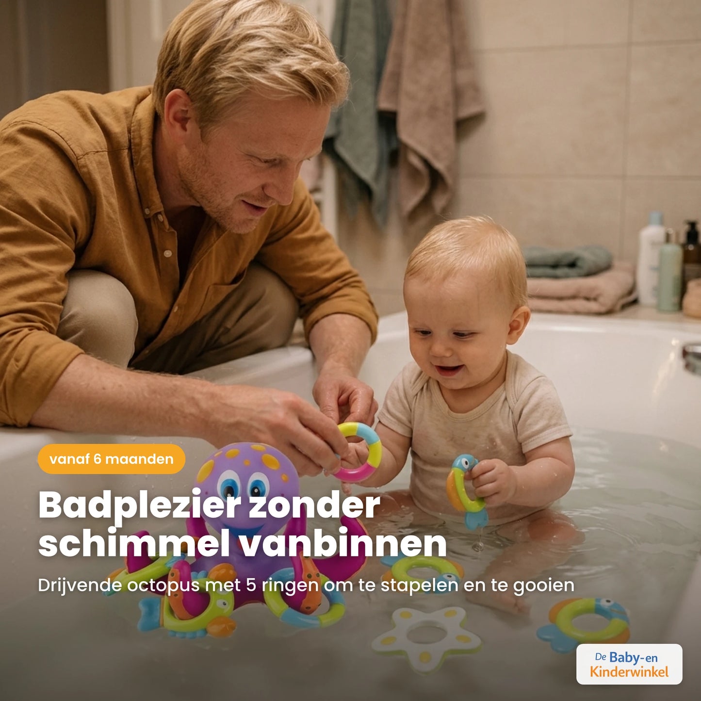 Octopus Badspeeltje™: schimmelvrij badplezier met 5 stapelringen (vanaf 6 maanden)