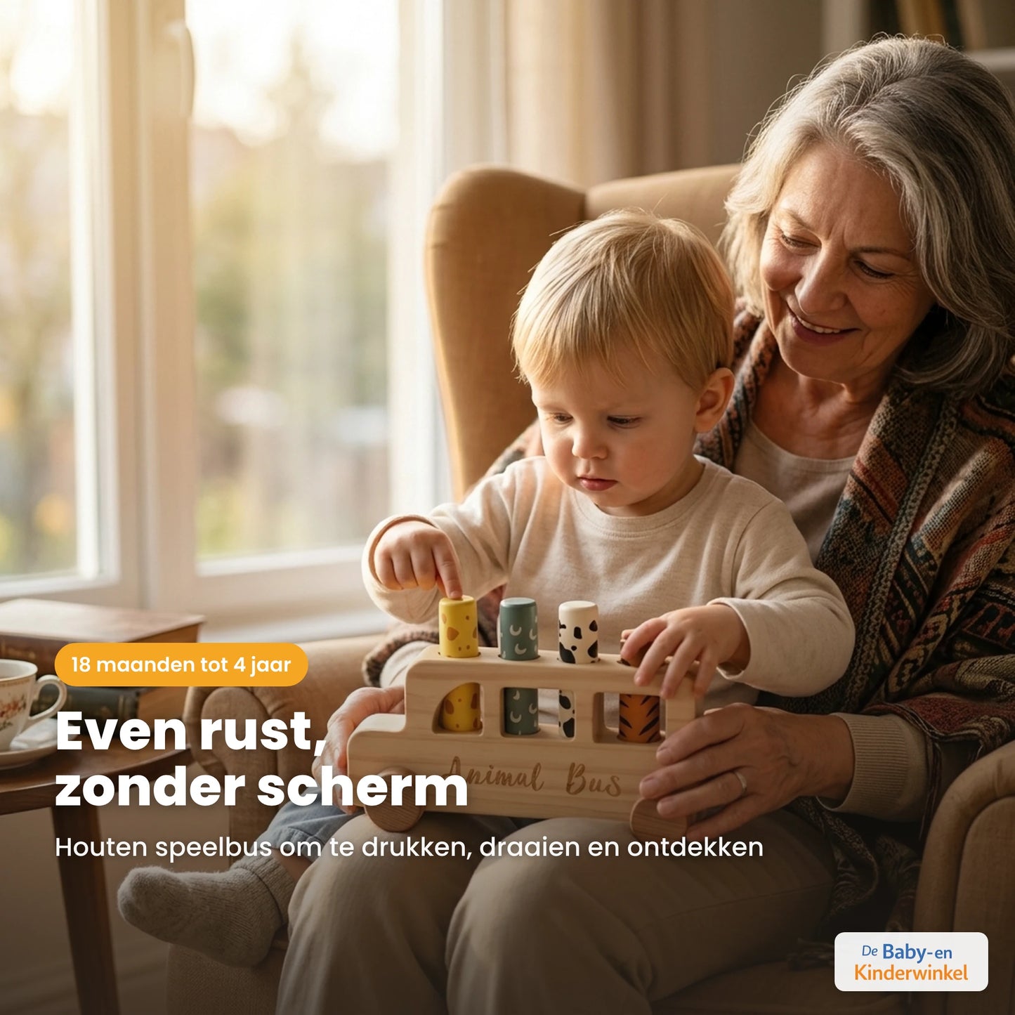 PressBus™ Houten Montessori Speelbus, drukken en draaien zonder scherm (18 maanden tot 4 jaar)