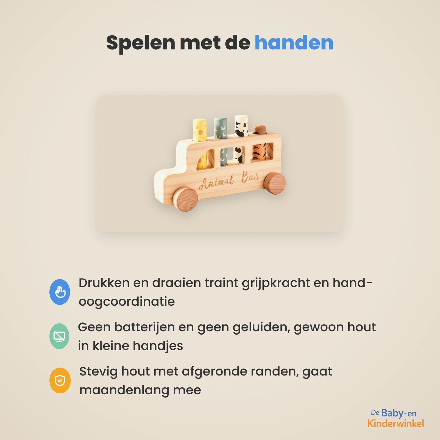 PressBus™ Houten Montessori Speelbus, drukken en draaien zonder scherm (18 maanden tot 4 jaar)