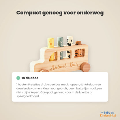 PressBus™ Houten Montessori Speelbus, drukken en draaien zonder scherm (18 maanden tot 4 jaar)