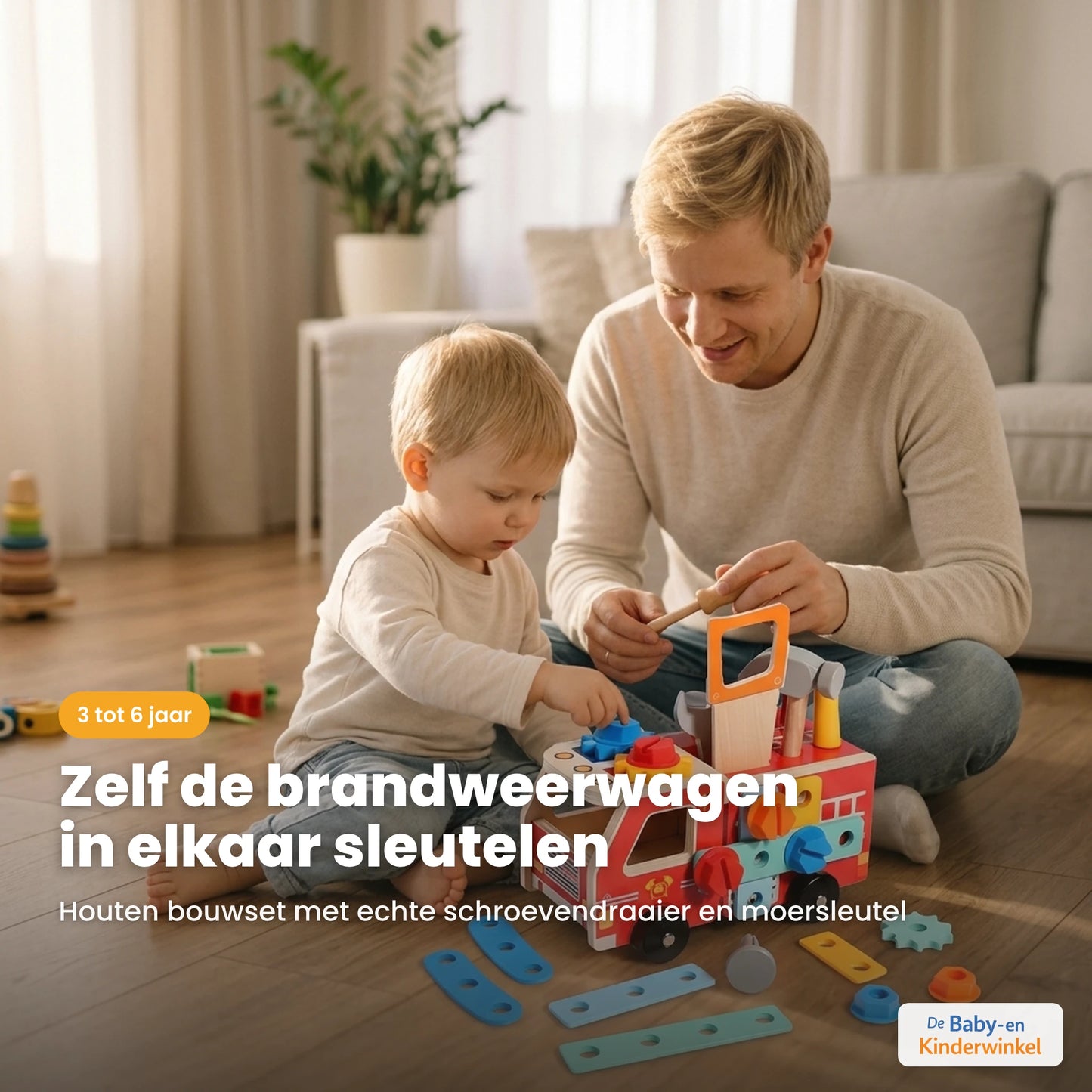 BuildRescue Brandweerwagen: houten bouwset om zelf te sleutelen (3 tot 6 jaar)