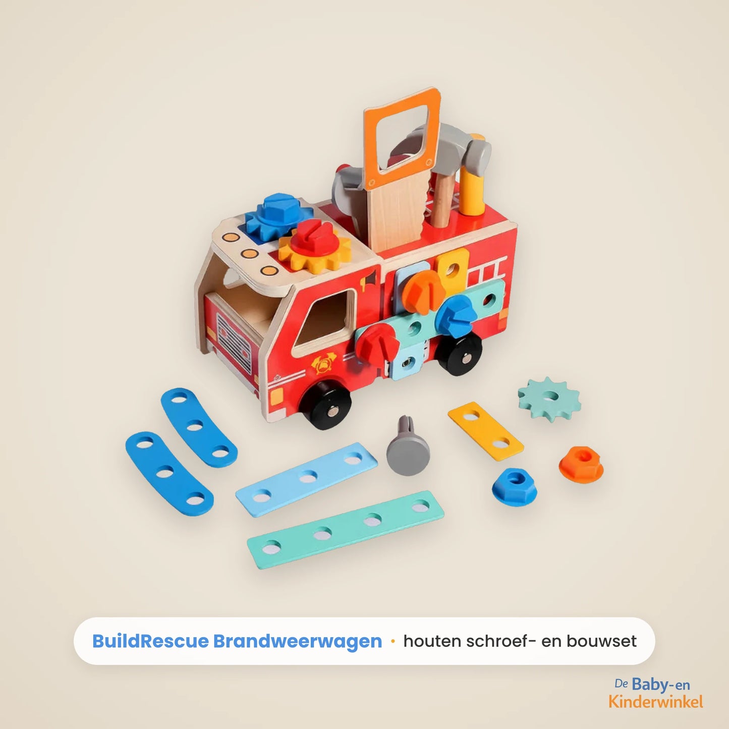 BuildRescue Brandweerwagen: houten bouwset om zelf te sleutelen (3 tot 6 jaar)