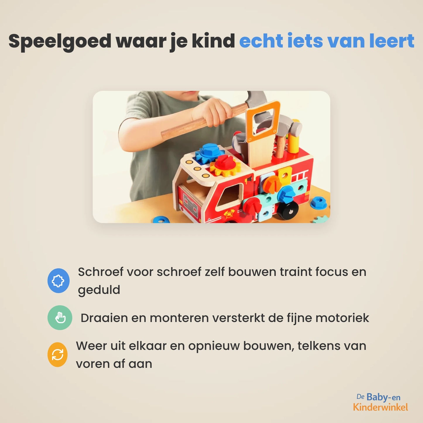 BuildRescue Brandweerwagen: houten bouwset om zelf te sleutelen (3 tot 6 jaar)