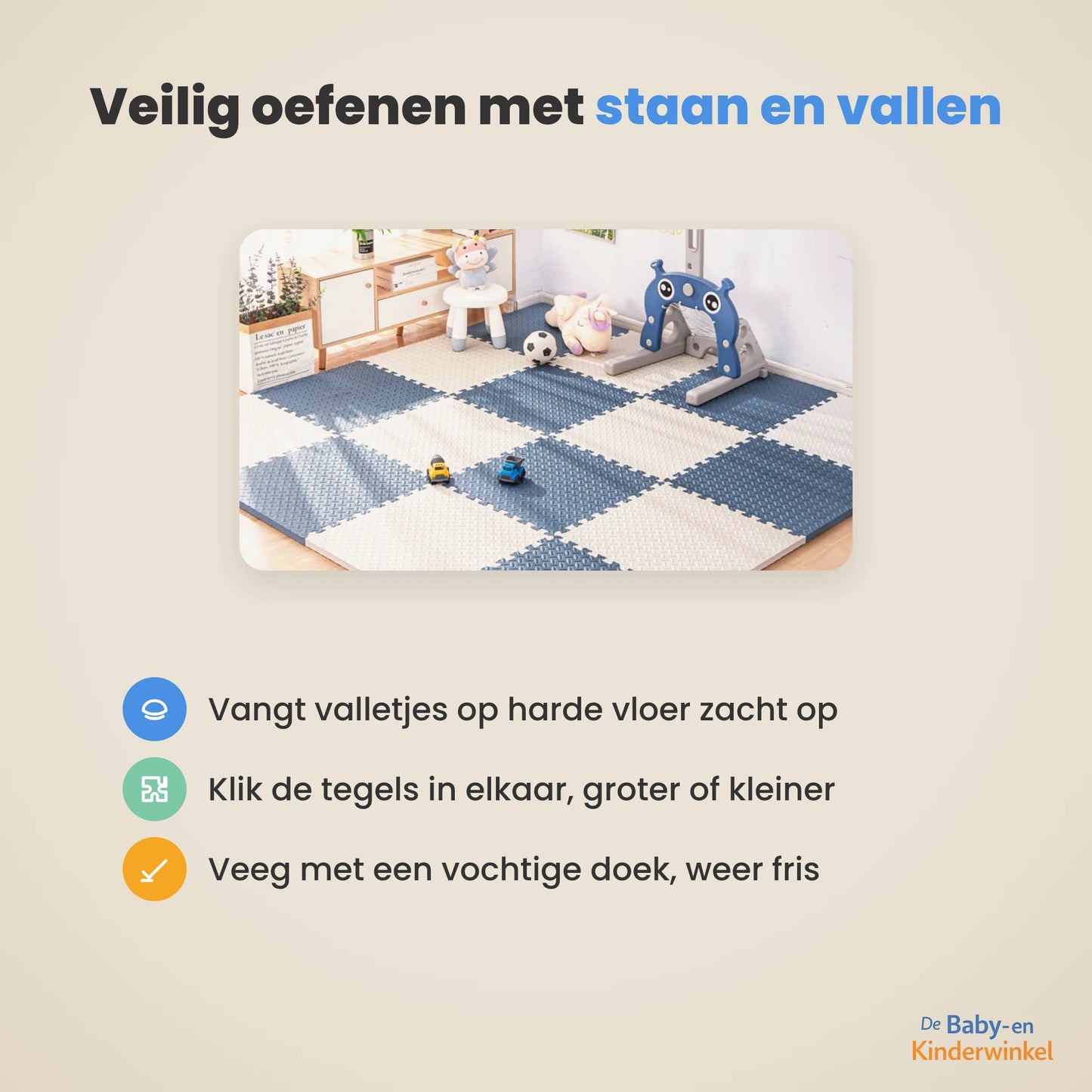 SafeStep PlayMat™: zachte speelmat die valletjes op harde vloer opvangt