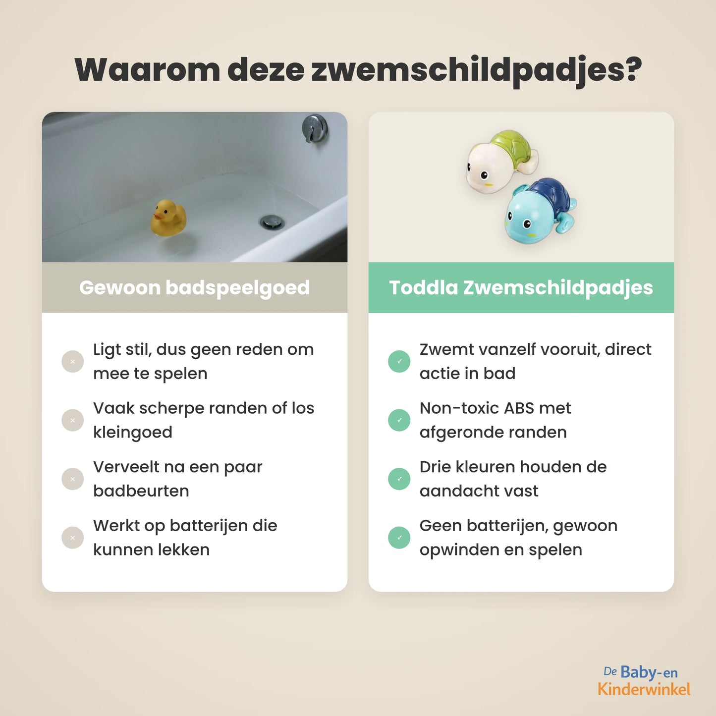 Toddla Zwemschildpadjes vergelijking