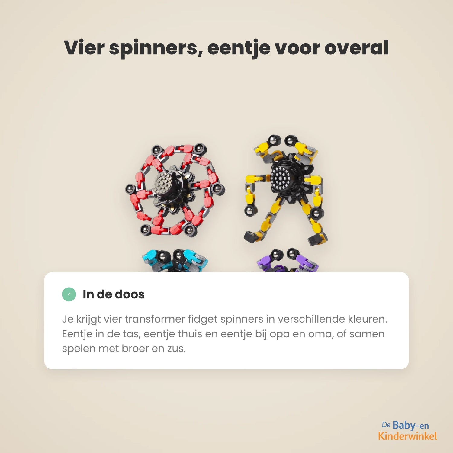 Toddla Transformer Fidget Spinners (set van 4) inhoud en formaat