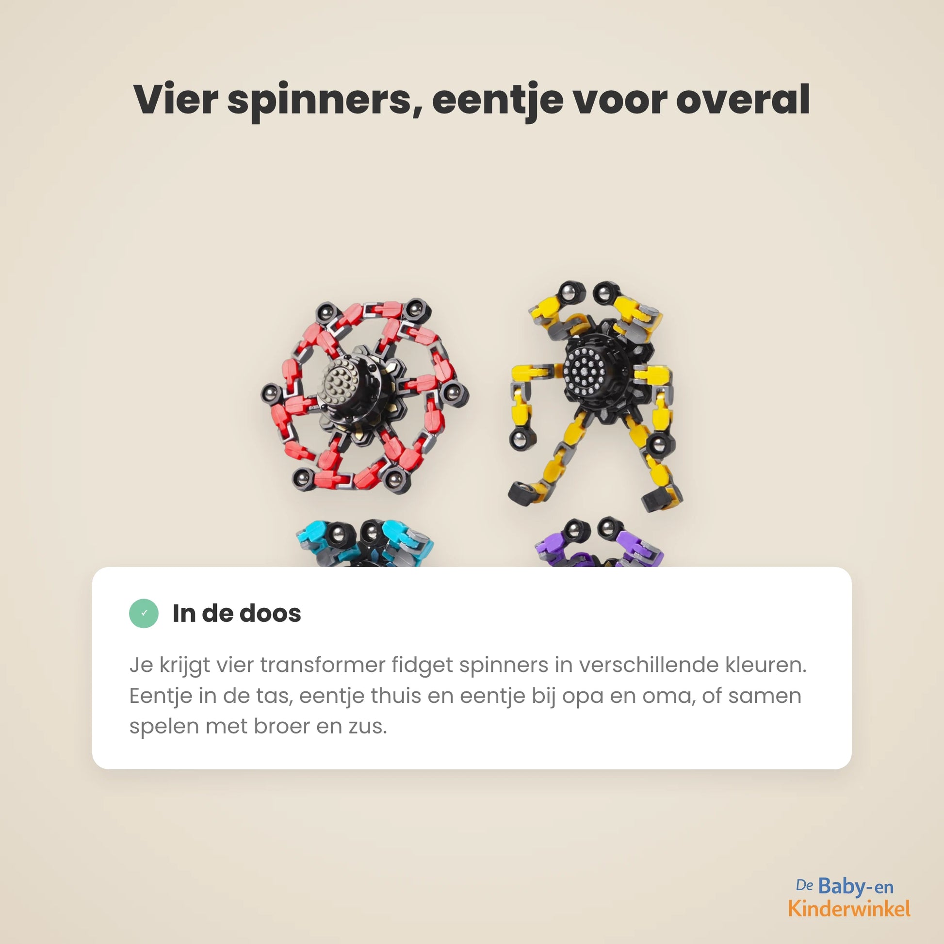 Toddla Transformer Fidget Spinners (set van 4) inhoud en formaat