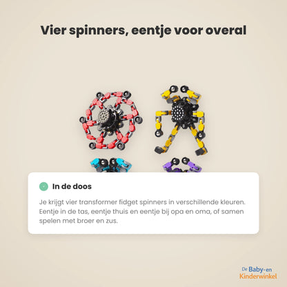 Toddla Transformer Fidget Spinners (set van 4) inhoud en formaat