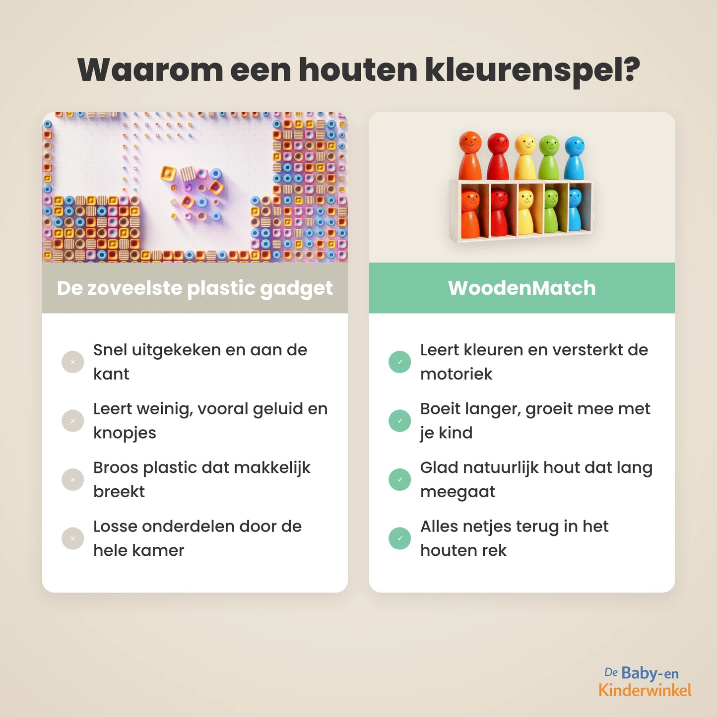 WoodenMatch™: houten Montessori kleurenspel dat spelend kleuren leert (2 tot 5 jaar)